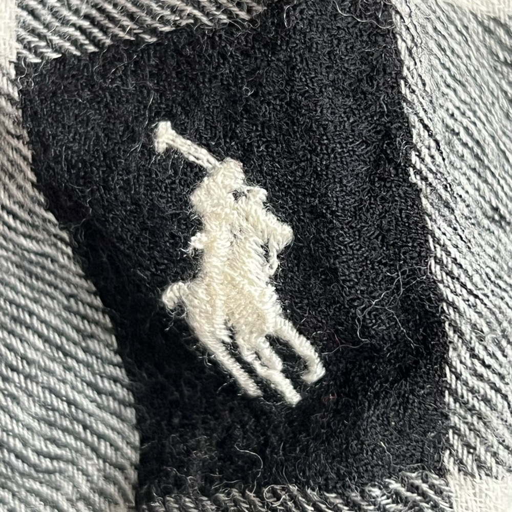 Polo Ralph Lauren Black and White Checkered Scarf wool preppy heritage unisex - Picture 4 of 5